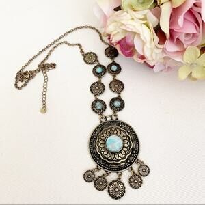 Anthropologie Antique Goldtone Medallion Necklace